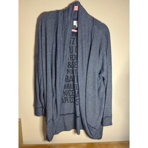 Sundry Navy White‎ Striped Open Front Cardigan Travel Destination Print Size 4